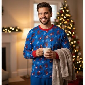 Hannah Anderson Spider-Man Pajama Top‎ Adult L Blue Matching Organic Holiday PJs